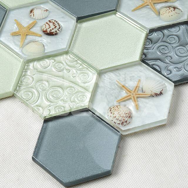 Стеклянная мозаика с ракушкой, серия Elegans