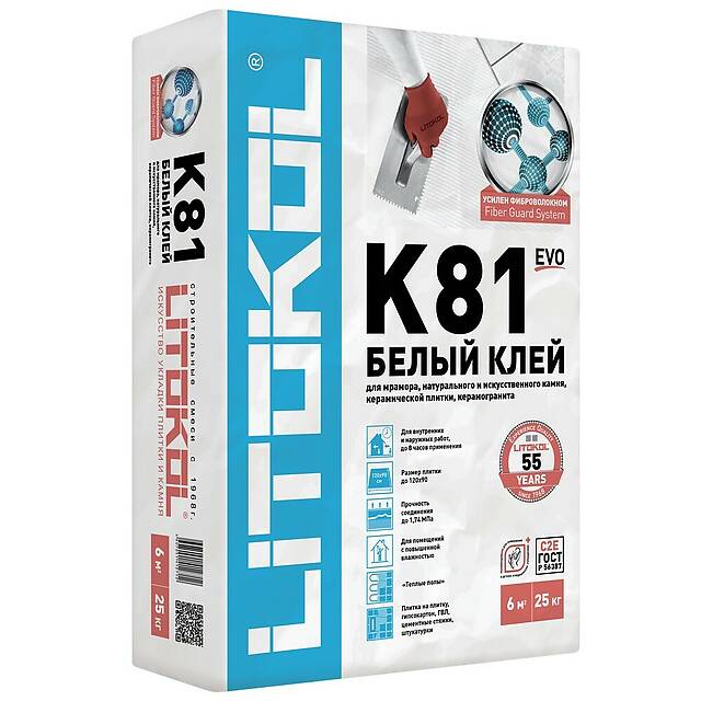 Высокоэластичная клеевая смесь LITOFLEX К81 БЕЛЫЙ, 25кг