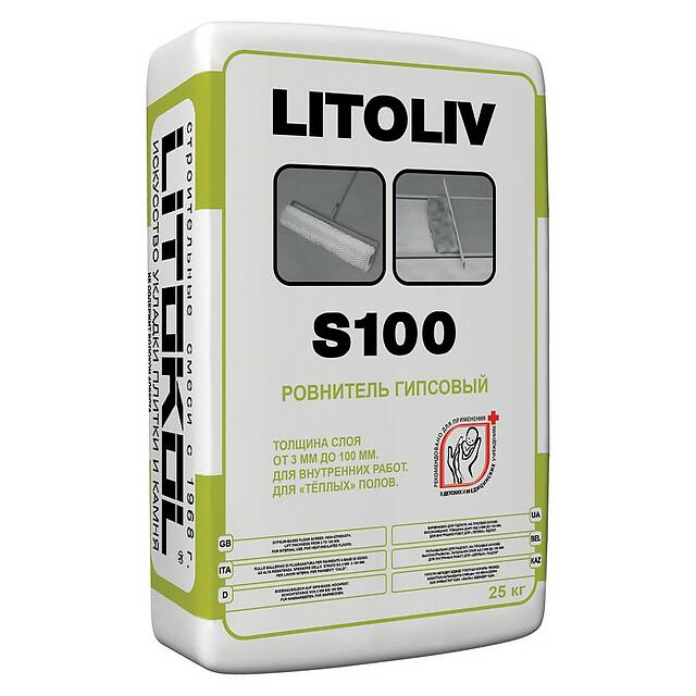 Гипсовый толстослойный ровнитель для пола LITOLIV S100, 25 кг