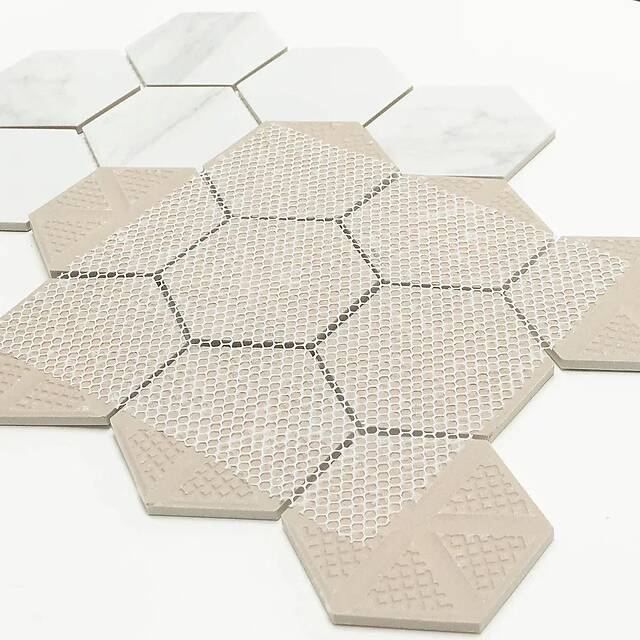 Керамическая шестиугольная мозаика под мрамор Карарра, серия Porcelain