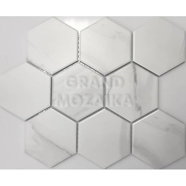 Керамическая шестиугольная мозаика под мрамор Карарра, серия Porcelain