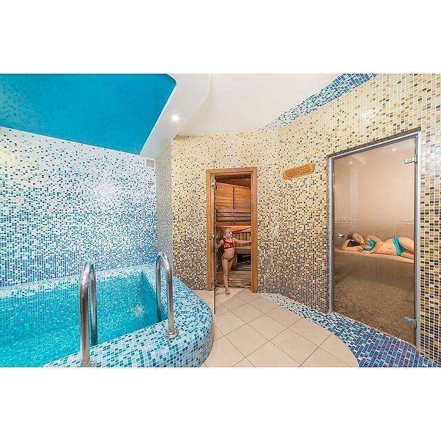 Сауна из мозаики бежевый микс