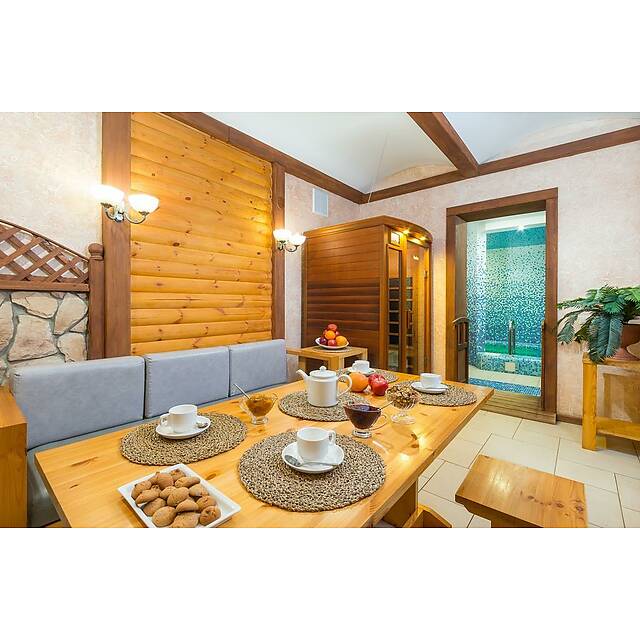 Сауна из мозаики бежевый микс