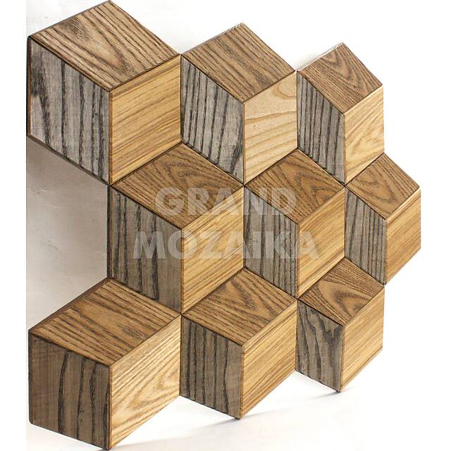 Шестиугольная деревянная мозаика с фаской (ясень), серия Гекса