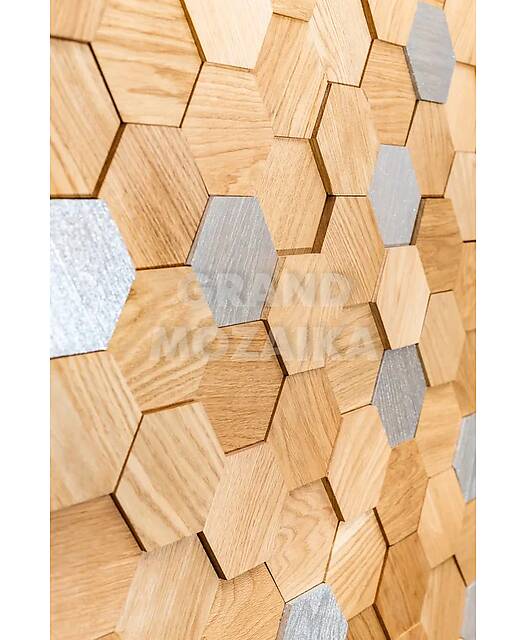 3d деревянная мозаика (бесцветный, серебрянный масловоск), серия Соты
