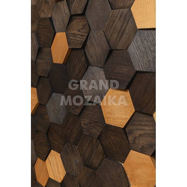 3d деревянная мозаика (эбен, золотой масловоск), серия Соты