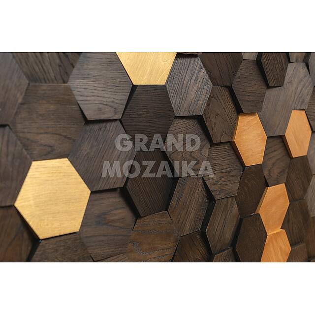 3d деревянная мозаика (эбен, золотой масловоск), серия Соты