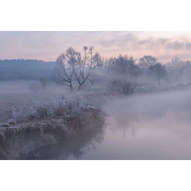 Панно из фотомозаики Зимний туман на реке