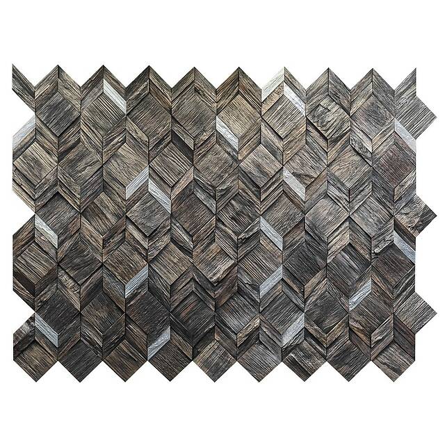 Колотая 3D мозаика из дерева (дуб), колеровка эбен с серебряными вставками