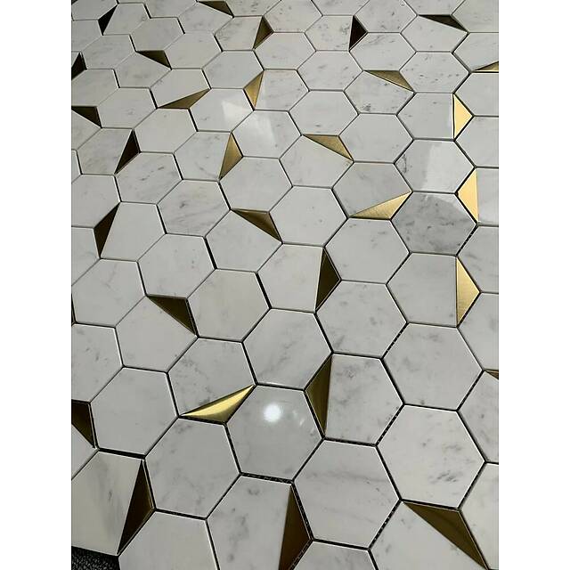 Тонкая мозаика из мрамора и металла, серия Hexagon