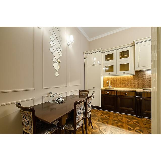 Кухня стеклянная мозаика под дерево