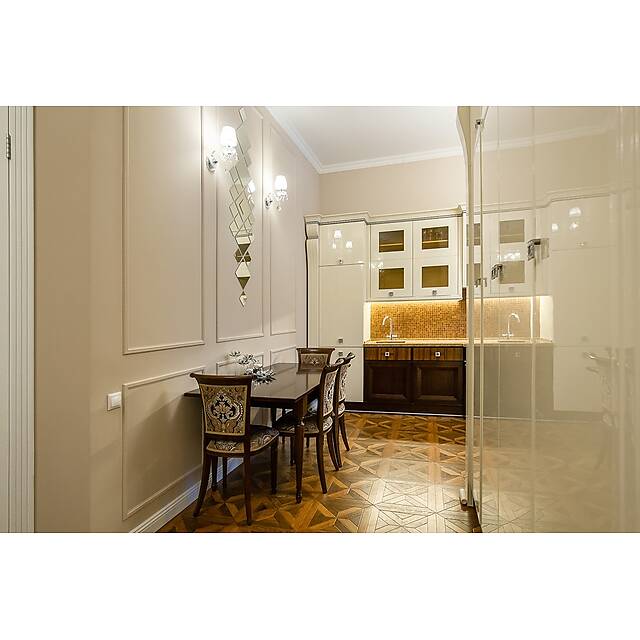 Кухня стеклянная мозаика под дерево