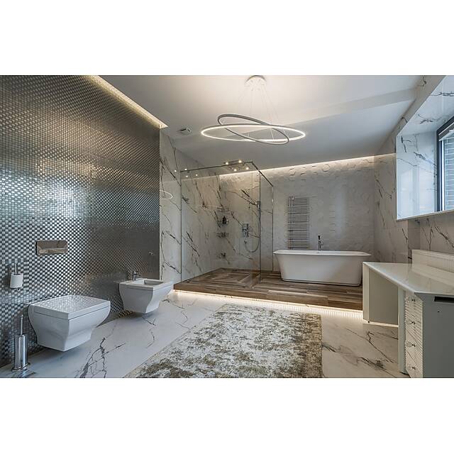 Ванная комната плитка из керамогранита под белый мрамор