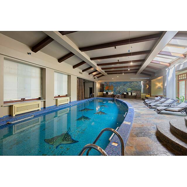 Бассейн из стеклянной мозаики, панно подводный мир