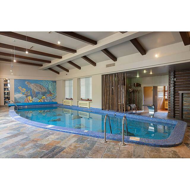 Бассейн из стеклянной мозаики, панно подводный мир